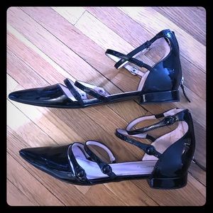 Black patent strappy Zara flats with pointed toe